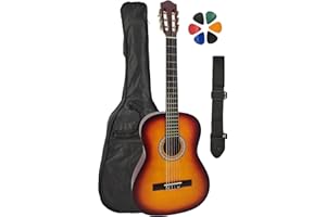AMROVA Pack Guitare Classique 4/4 (Adulte) avec Sangle et 6 Médiators (Sunburst)