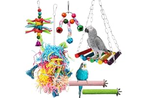 QUOZUO Papageienspielzeug Kauspielzeug, Vogelspielzeug, Holzpapageienspielzeug Naturholz Hängende Glocke Vögel Spielzeug Holz Sitzstangen Plattform, Schaukel, Sitzplatz, Holz Leitern für Sittiche