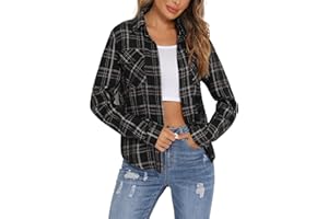 Enjoyoself 100% Cotone Donna Camicia a Quadri Flanella Blusa Casual Manica Lunga Capo Classico Shirts Tops