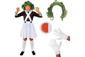 I LOVE FANCY DRESS Girls Chocolate Factory Worker Costume - Small - Brown Top, White Skirt, Green Wig, White Gloves and Orange & White Facepaint - Kids World Book Day Book Week Fancy Dress Costume