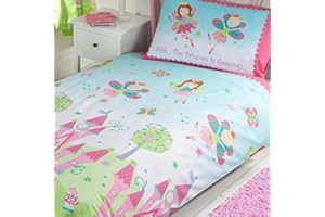 PRICE RIGHT HOME Princess is Sleeping Bedroom Range Kids - Fairy Castle Pink/Blue - Duvet Cover Set & Curtains Available (Junior Duvet Cover Set)
