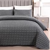 Qucover Quilted Bedspreads for 135/150 Bed, 100% Cotton Bedspread, Grey | 3 Pieces Bedspread for Bed 228 x 243 cm with 2 Pill