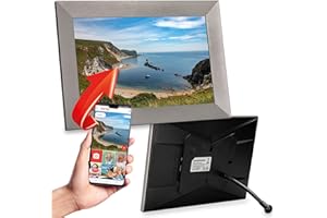 Grouptronics Gallery10 Easy To Use Wi-Fi Digital Photo Frame – 10 Inch, Send Photo or Video Via Free Phone App - Touch Screen, Auto Sleep & Rotate, Bendy Stand, Landscape or Portrait, 16GB - Silver