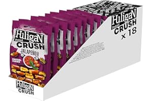 Huligan Jalapeno Pretzels Crush (confezione da 18 x 65 g) – Pretzel al forno sottili snack salati sfusi salutari snack vegetariani scatola Jalepenos patatine multipack (confezione da 18)