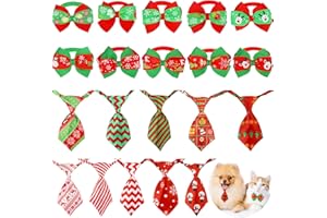Syhood 20 Pièces Cravates de Chien de Noël Noeud Papillon d’Animal de Compagnie de Noël Cravate Noeud Papillon Réglable de Petit Animal de Compagnie pour Accessoires de Toilettage de Chiot Chat Chien