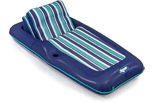 AQUA LEISURE Aqua Premium Convertible Pool Float Lounge – Extra Large – Heavy Duty, Inflatable Pool Floats for Adults with Cupholder – Navy/Green/White Stripe