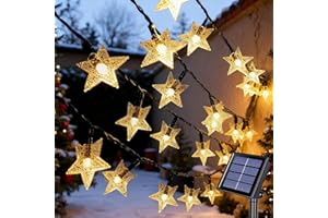 Qoosea Luci a Stringa Solari Stella 7M, 50 LED a Energia Solare Impermeabili, 8 Modalità con Timer Auto Accensione/Spegnimento per Giardino Recinto Natale Matrimonio Festa Decorazione