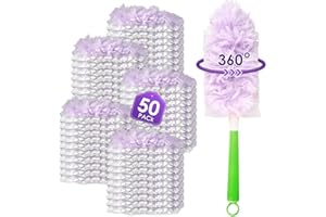 BRUVISH (50 Stück) Staubmagnet Nachfülltücher für Swiffer Staubwedel, 360 Grad Nachfüllset mit 1 zusätzlichem Griff, Einweg Staubbürstenköpfe für Swiffer Staubtücher