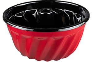 Riess, 0632-020, Gugelhupfform 24, CLASSIC - COLOR ROT, Durchmesser 24 cm, Höhe 13.7 cm, Inhalt 3 Liter, Emaille, rot/schwarz