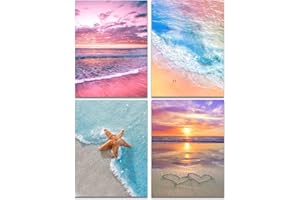 MUZAGROO ART Muzagroo 4er-Pack 5D-Diamantmalerei-Kits für Erwachsene DIY-Bohrer Diamant-Kunst-Kits Kunst und Handwerk für Anfänger Strand und Wellen Diamant-Wandkunst für Wohnzimmer