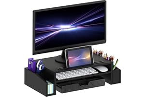 Simple Houseware Support de Moniteur de Bureau avec Plateau de Rangement réglable, Noir