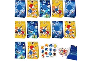 MIZIJIA 12 Piezas Soni Bolsas Regalo, Bolsa Cumpleaños de Papel, Soni Bolsa Infantiles, Bolsas Chuches con 18 Pegatinas, Bolsa Regalo Niña Niño Para Cumpleaños Baby Shower, Navidad