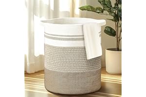 BBLTIFF Cesto Portabiancheria 50L, Portabiancheria Sporca Cotone con Manico, Ceste Portaoggetti, Cesta Panni Sporchi 32 x 47 CM per Riporre Vestiti, Biancheria da Letto e Giocattoli (Bianco e Marrone)