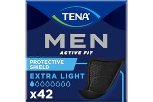 TENA MEN Protective Shield Extra Light, diskreta och bekväma svarta hygieninlägg för män med lätt bubbelsvaghet, 42 hygieninl
