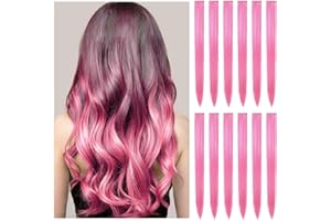 LIPENS 12 PCS Clip In Hair Extensions - 22" Pink Synthetic Straight Hair Piece DIY Girls Hair Accessories for Daily Party
