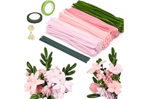 PINKSWAN 320 Stück Pfeifenreiniger Blumen Rosa Grün Tulip Bouquet, Pfeifenputzer zum Basteln 30cm, 4 Farben Pipe Cleaner Flower Set, Biegeplüsch Chenilledraht mit Blumendraht,Blumen Staubblatt für DIY Bastel