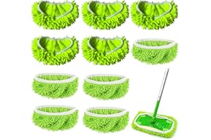 anyuan boy Swiffer Sweeper Lot de 10 serpillères humides, réutilisables, en microfibre, lavables, pour surfaces de nettoyage et sols en bois, vert, GT-MBLS-10-001