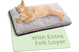 Knupis Self Heating Cat Bed - 60 x 45 cm - Soft & Cuddly Cat Blanket - Noise Dampening - Washable Cover - Non-Slip Underside (Grey)