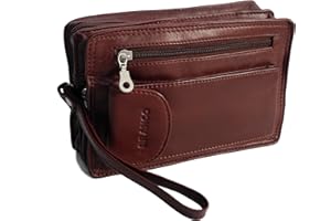 Branco Leder - Exquisite Leder HerrenHandgelenktasche, Herrentasche,Handtasche, Ledertasche, Doppelkammer verfügbar - präsentiert von ZMOKA® (Braun)