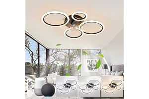 KeLuKes 80cm Ventilateur Plafond avec Lumiere Compatible Alexa et Google Assistant, Lampe Ventilateur Plafond Salon, Minuterie Silencieux Réversible 4 Anneau Luminaire Ventilateur, Noir