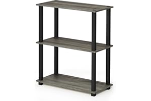 Furinno Turn Présentoir à Étagères Polyvalentes à 3 Niveaux avec Tube Carré, Chêne Français/Noir