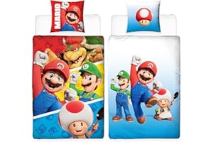 CHARACTER WORLD Ropa de cama para niños reversible Super Mario Bros «Super Mario Maker», embalaje original, 135 x 200 cm y 80 x 80 cm, 100 % algodón, linón, renforcé, tamaño estándar alemán