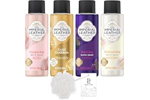 Papa Lima Bath Soak Bundle - 4 x 500ml | Imperial Leather Gold Goddess, Cotton Flower and Vanilla Orchid, Mallow and Rose Milk, Lavender and Iris with Body Puff