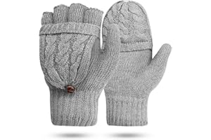 DIGITEK Women Fingerless Gloves - Winter Warm Convertible Fingerless Mittens Ladies Cable Knitted Half-Finger Gloves Thermal Hand Warmers Heated Gloves for Women Girls Driving Cycling Gifts UK