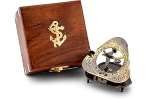 NKlaus bussola meridiana in ottone antico Roger's Rangers replica 8x8x6,5cm in scatola di legno 11680