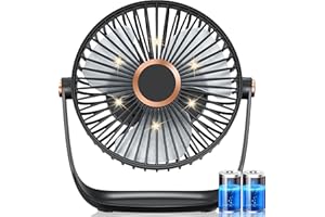 LINJUNFA USB Ventilatore da Tavolo con Luce LED, Potente Ventilatori da Scrivania con 4000mAh Batteria, Piccolo Ventola da Tavolo Ricarica Rapida, Portatile Table Fan Silenzioso per Tenda Campeggio, Ufficio
