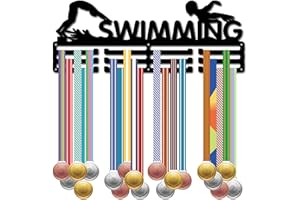 CREATCABIN Porta Medagli da Nuoto Display Porta Medagli Porta Medagli in Metallo Nero Mensola Appendiabiti Organizzator Supporto Medagli Telaio A Paret Appeso Oltr 40 medagli Premi Nastro 40x15cm