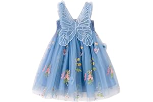 Miipat Vestito da Bambina Tulle Farfalla Bambino Ragazze Abitini Estate Senza Maniche Ricamo Floreale Principessa Abiti Festa di Nozze Abito di Compleanno per Ragazza