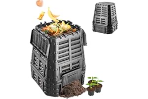 KADAX Komposter, Schwarze Kompostanlage, Schnellkomposter aus Kunststoff, witterungsbeständiger Thermokomposter mit klappbarem Deckel (740L)