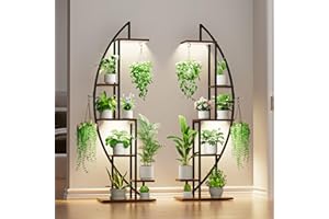 BACEKOLL Plant Stand Indoor with Grow Lights, 6 Tiered Tall Plant Shelf, Metal Plant Stand for Indoor Plants Multiple, Half-Moon Plant Rack Display Shelf, 2 Pcs Plant Holder for Living Room, Patio