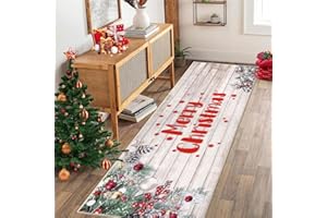 SHACOS Navidad Felpudo Pasillo Larga, 60x180cm Alfombra de Pasillo Cocina Antideslizante Alfombra Corredor Suave Alfombra Puerta Entrada Decorativa para Decoración Navideña Hogar