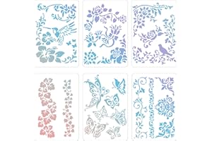 Sixfolo 6 Piezas Plantilla de Pintura de Flores de Plantas,Plantillas para Manualidades Reutilizables Plantillas de Dibujo de Plásticopara DIY Muebles, Piso, Pared,Scrapbooking 26.5×17.8cm
