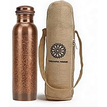 Nature's Own Gehamerd koperen waterfles 1000 ml 34 oz watercapaciteit - Lekvrije handgemaakte thermosfles Ayurveda waterfles