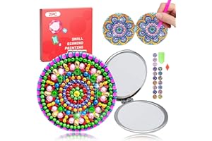 CharySim Diamond Painting Taschenspiegel Dimond Painting Kinder Geschenkideen Mädchen 6-14 Jahre Basteln Kits Reisespiegel Bastelset Mädchen 7 8 9 10 11 jahre geschenk Diamant Malerei Mandala 2pc