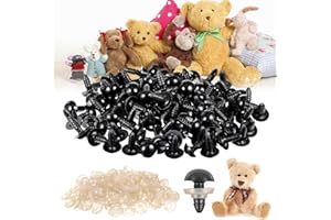 ERTLUTW Safety Eyes for Crochet Toys 10mm, 100Pcs Safety Eyes with Washer 10mm Black Plastic Toy Eyes Craft Eyes Craft Black Eyes Doll Eyes for Soft Toy Making Craft Plastic Eyes for Craft Animals Puppet DIY