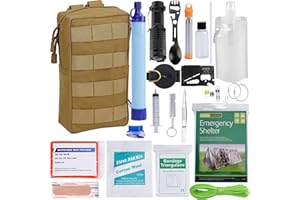 GRULLIN Kits de Survie d'urgence Gear, 60-en-1 Outdoor IFAK Trauma Pouch Trousses d'outils de Premiers Soins avec Filtre à Eau, Tente d'urgence pour Camping randonnée pêche, Cadeaux pour Hommes
