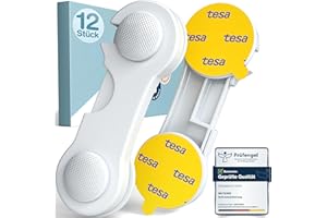 MUTKIND® 12x Kindersicherung Schrank (Mit Kleber von TESA) - Extra Starker Halt - Schranksicherung Baby - Schubladensicherung Baby für Schränke, Kühlschrank, Türen - Kindersicherung Schubladen Weiß