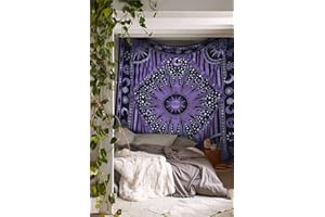 POPULAR HANDICRAFTS Arazzo da appendere alla parete con motivo mandala con sole e luna, stile hippie, psichedelico, per parete della camera da letto o come telo da spiaggia, motivo tie-dye, 76 x 101 cm