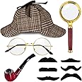 Horolam Detective Costume Accessories Set, Detective Accessories for Adults Men Women Detective Outfit Props with Brown Detective Hat Magnifying Glass Glasses Fake Mustache for Dress up Party