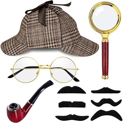 Casquillo Del Deerstalker O De Sherlock Holmes Y Lupa Del Vintage