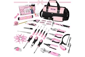 SHALL Rosa Werkzeug Set, 246-teiliges Damen Basic Tool Kit für Haus mit 14"Wide Mouth Open Tool Bag, General Haushalt Hand Tool Set