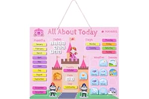 Navaris Calendario Didattico Inglese - Tabellone Magnetico Apprendimento Giorni Mesi Stagioni Clima con 43x Calamite - Gioco Educativo Bambini 3 Anni