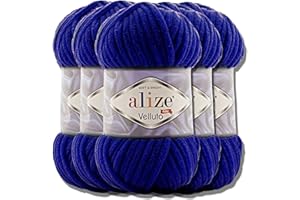 Hobby YARN Alize Velluto 5x 100g Türkische Strickwolle super Bulky Wolle zum Häkeln Uni Farbe Babywolle Flauschgarn Filzwolle Kuschelwolle (Navy | 360)