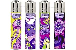 Zactly - 4 x Clipper Lighter Set Gas Refillable Windproof Lighters Standarad Size Replaceable Flint Rare Limited Edition (Psycho Animals)