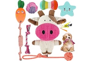 RIO Direct Hundespielzeug kleine Hunde, 8 Stück Quietschendes Plüsch Hundeseil, Welpenspielzeug Kleine Welpen Waschbares Natürlicher Baumwolle und Ungiftig(Liebliche Kuh Stil)