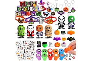 DTYDECLE 59pcs Halloween Party Favors for Kids, Halloween Goodies Bag Fillers Slap Bracelet Stamps Stickers Wind Up Novelties Toys Trick or Treat Classroom Rewards for halloween Party Bag Fillers